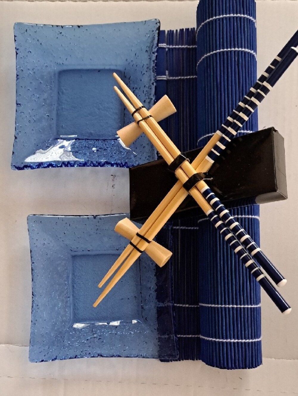 Sushi Set with Navy Rolling Mat & Blue Accents - Picture 2 of 2